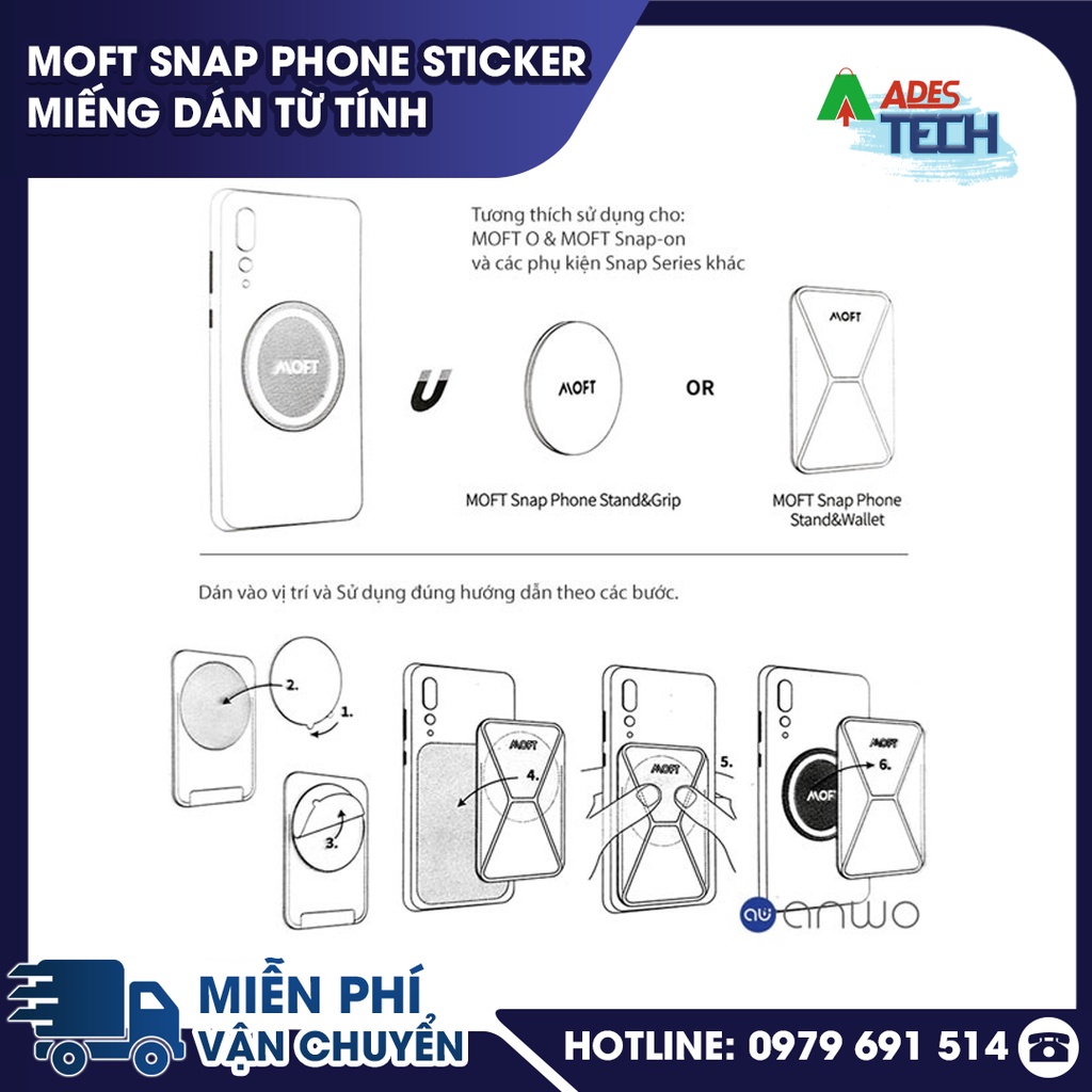 MOFT Snap Phone Sticker Miếng Dán Từ Tính - Tương Thích Moft O và Moft Snap On và Tất Cả SmartPhone