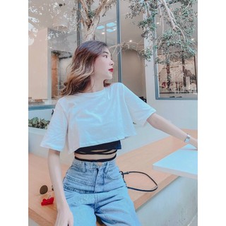 Set áo 2 món croptop phối áo chéo dây eo
