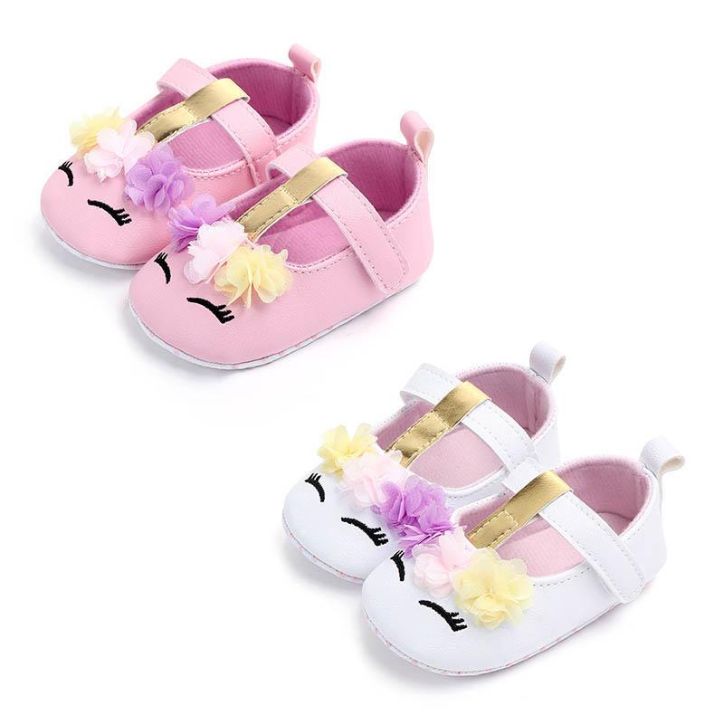 Giày búp bê gắn hoa đế mềm chống trượt cho bé gái từ 0-18 tháng tuổi