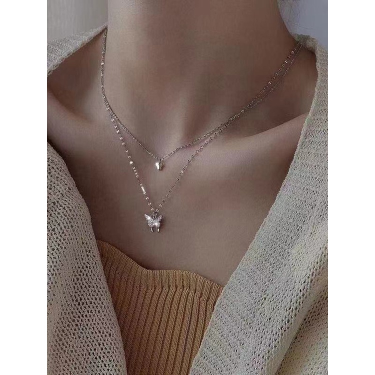 Vòng cổ Hai Lớp Hình Bướm Đính Đá Sang Trọng Cho Nữ