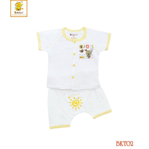 Bộ quần áo Babiboo nút giữa cotton 4 chiều viền màu tay ngắn BKT002