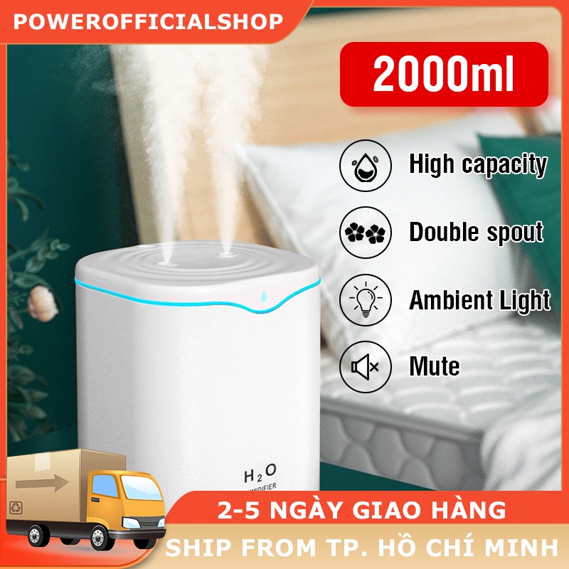 Máy làm ẩm không khí USB 2000ML Máy làm ẩm không khí cổng kép Máy khuếch tán hương thơm Làm mát
