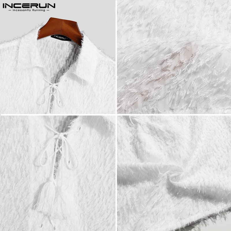 Áo sơ mi INCERUN kiểu baggy trắng tay ngắn chất nhung thời trang dành cho nam giới