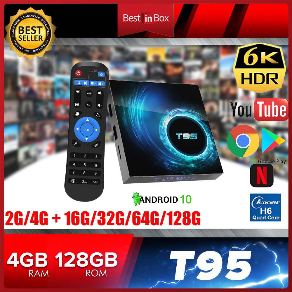 Tv Box T95 Allwinner H616 Android 10.0 4g 64gb 32gb 1080p H.265 4k Bluetooth5.0 kèm phụ kiện chất lượng cao