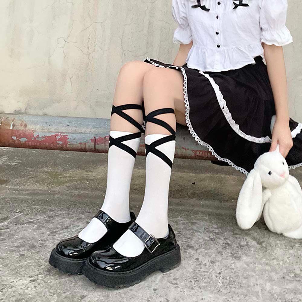 Vớ Cotton Co Giãn Họa Tiết Ruy Băng Phong Cách Lolita Công Chúa WMES15H