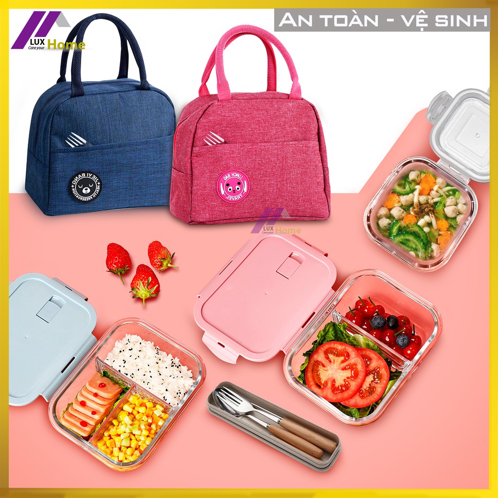 Bộ hộp cơm văn phòng bằng thủy tinh chia ngăn chống tràn dùng được trong lò vi sóng | BigBuy360 - bigbuy360.vn