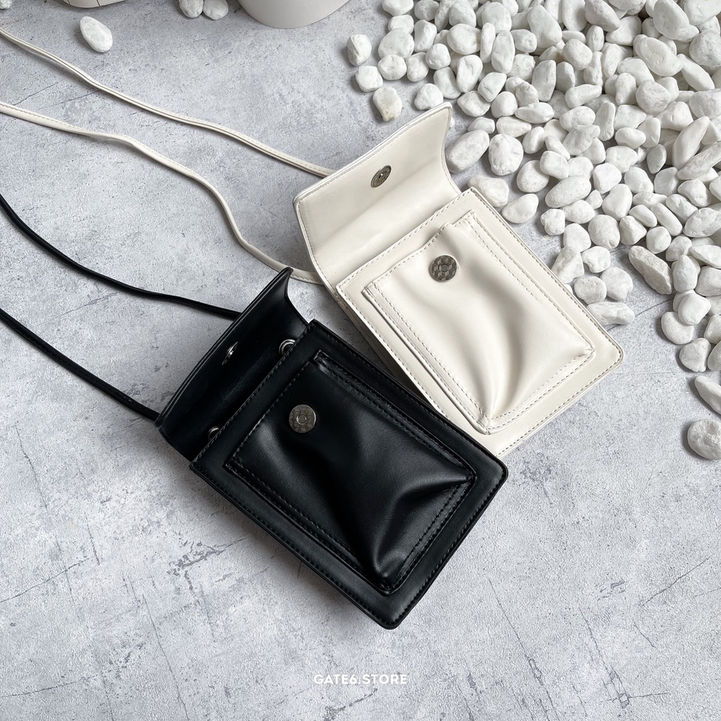 Túi đeo chéo Nam Nữ da trơn PU, cặp xách minibag Unisex nắp gập phong cách Hàn Quốc - GATE6 - 1008