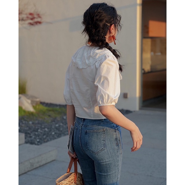 𝗗𝗢𝗡𝗡𝗔 𝗧𝗢𝗣 - Áo cổ bèo ren