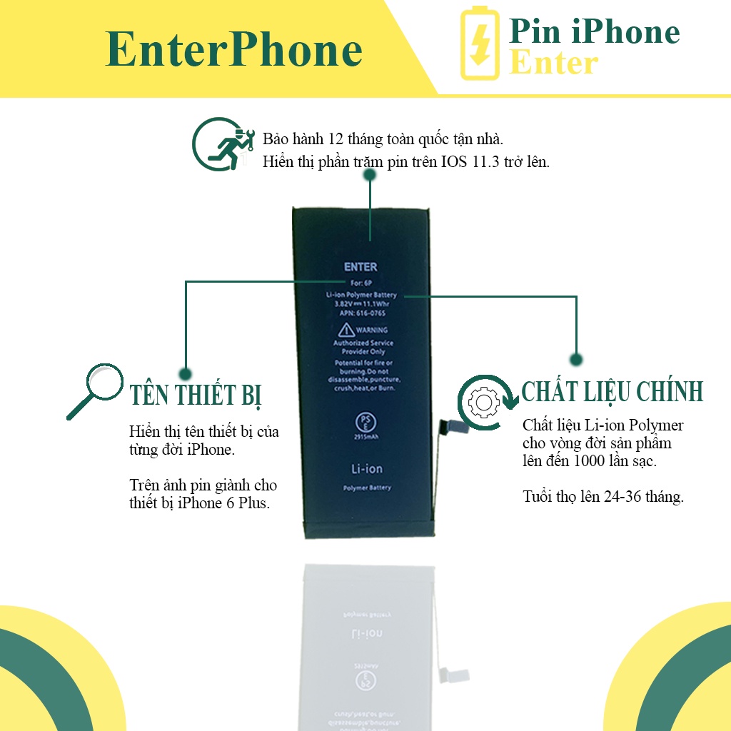 Pin iP 6 Plus/ 6S Plus Enter bảo hành 12 tháng