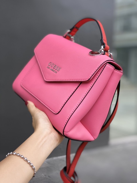 Túi GUESS chính hãng hồng dây đỏ & xanh mint dáng hộp có quai xách trẻ trung
