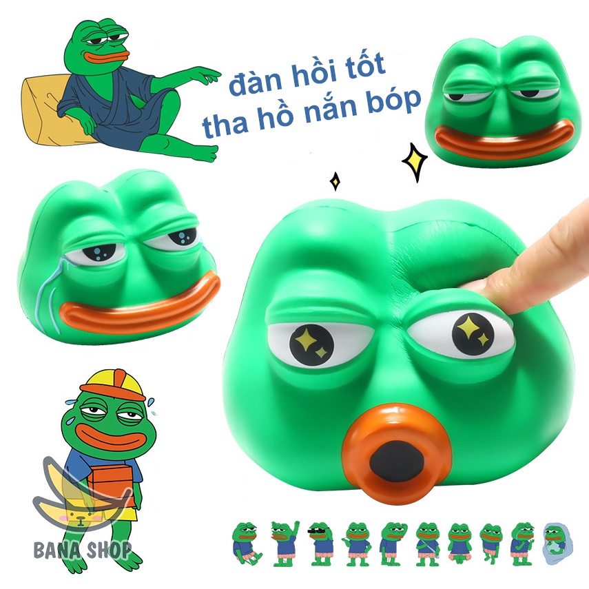 Cục bóp đồ chơi đàn hồi squishy xả stress ếch xanh pepe siêu bựa cho vozer vận động co giãn tay