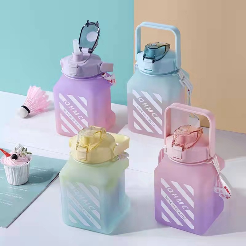 Bình nước 1.5 lít cute chia vạch thời gian nhắc nhở tiện lợi Kho Kiều Phi