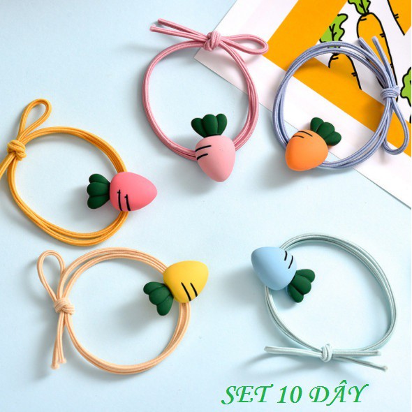 Combo 10 Dây THUN Cột Tóc Đính Hình TRÁI BƠ Style Hàn Quốc