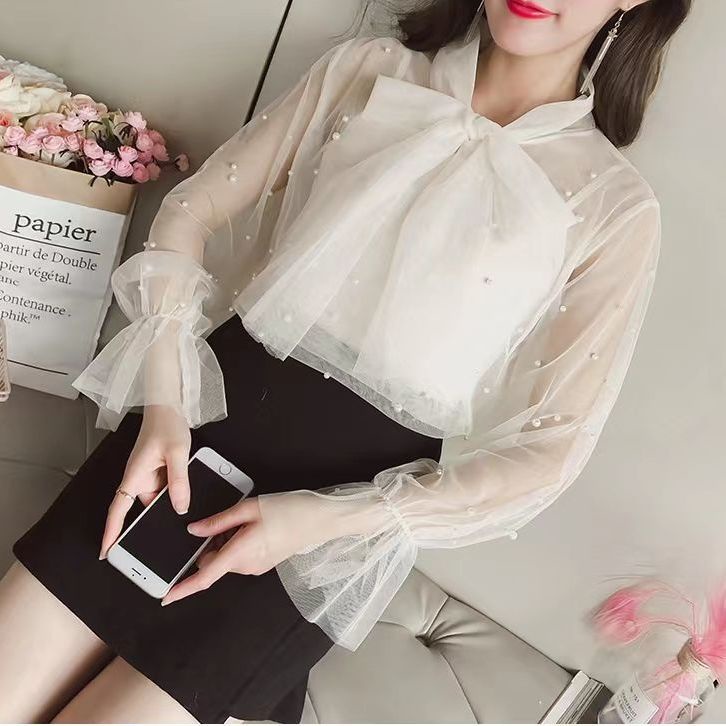 Máy Cẩn Thận Cuối Cùng Mùa Thu Phong Cách Hàn Quốc Kiểu Mới 2022 Đính Hạt Xuyên Thấu Gợi Cảm Dễ Phối