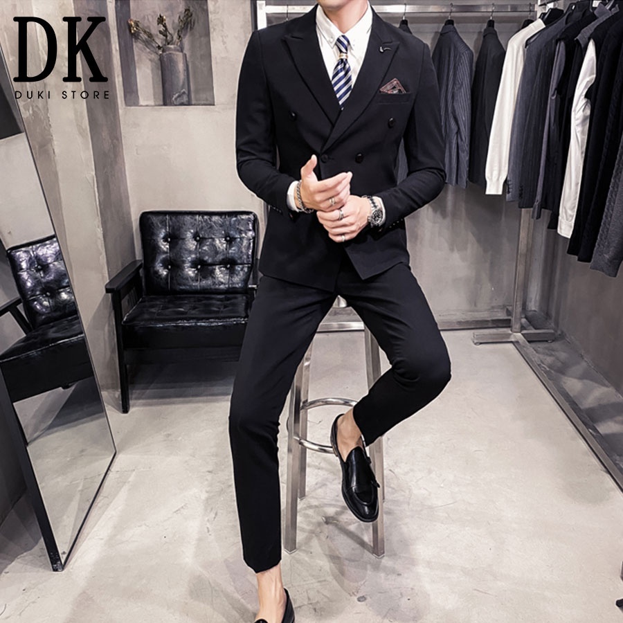 Bộ vest nam 6 nút Hàn Quốc màu đen lịch lãm - DUKI STORE