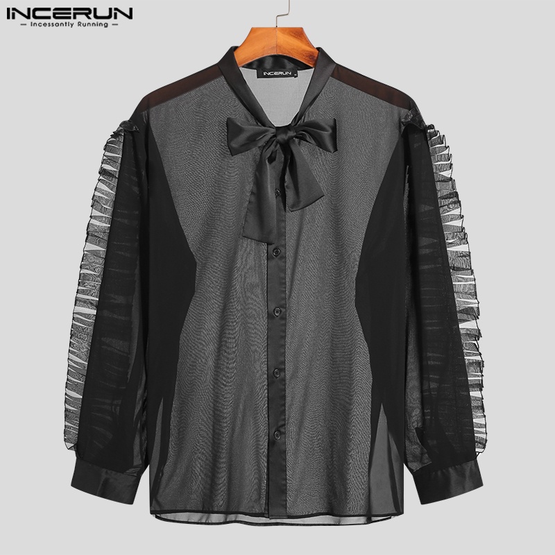 INCERUN Áo Sơ Mi Tay Dài Xuyên Thấu Phong Cách Gothic Thời Trang Dự Tiệc Cho Nam