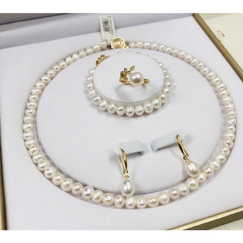 Bộ trang sức hạt 7-8ly 4 món màu trắng trẻ trung