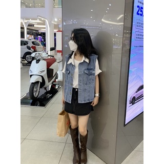 Áo gile denim cổ đắp [ Hình shop chụp ]