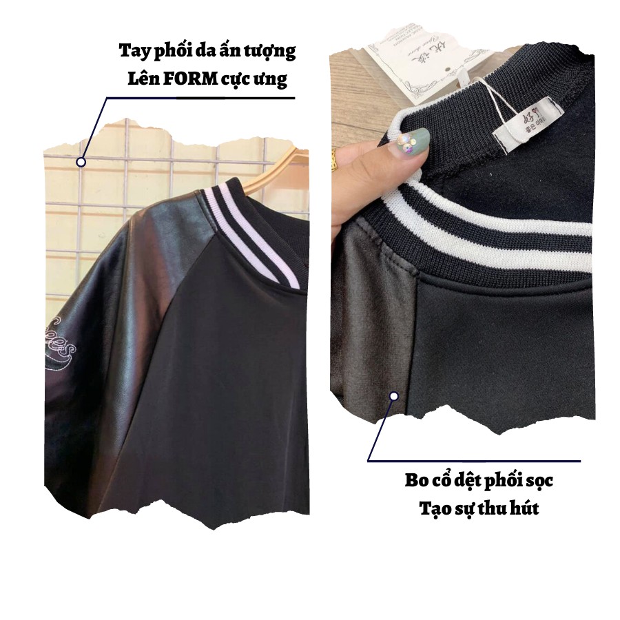 ÁO BOMBER NỮ KAKI PHỐI TAY DA NY CỰC CHẤT - KHOÁC BOMBER NỈ PHỐI DA NY | BigBuy360 - bigbuy360.vn