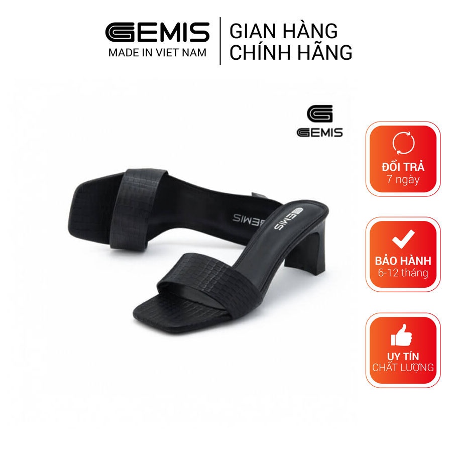 Guốc quai ngang da tổng hợp 7cm GEMIS - Đen/Trắng