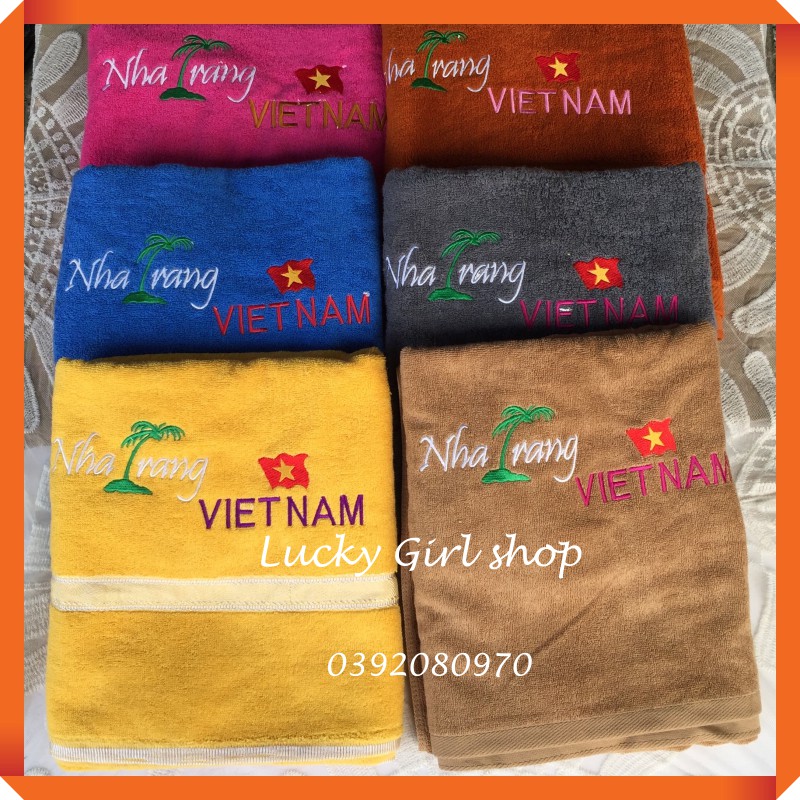 Khăn Tắm Khổ Lớn 140*70cm Thêu Nha Trang Việt Nam Cotton 100% - Quà Tặng Bạn Bè Quốc Tế Đầy Ý Nghĩa - Lucky Girl shop