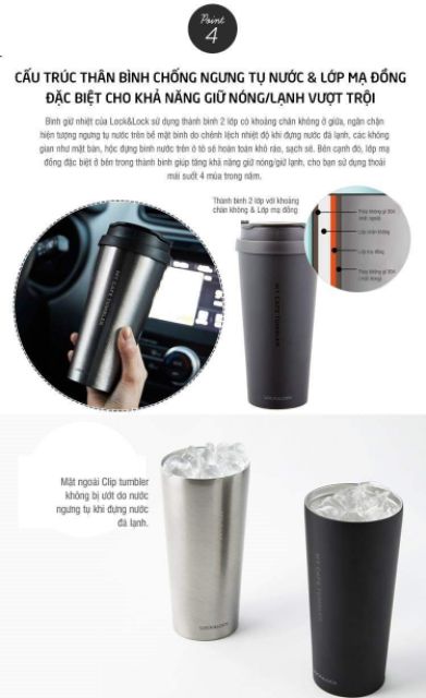 LY GIỮ NHIỆT LOCK&LOCK CLIP TUMBLER LHC4151  KÈM ỐNG HÚT, Bảo hành 6 tháng d