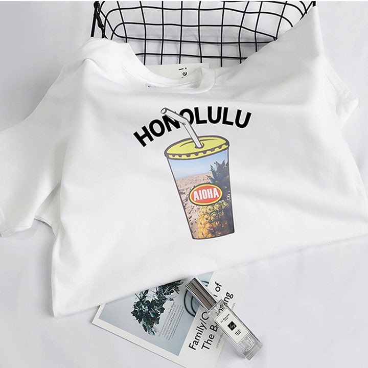 Áo Thun Nữ Tay Ngắn In Hình Ly Nước HONOLULU Rẻ Bền Đẹp ATN4016
