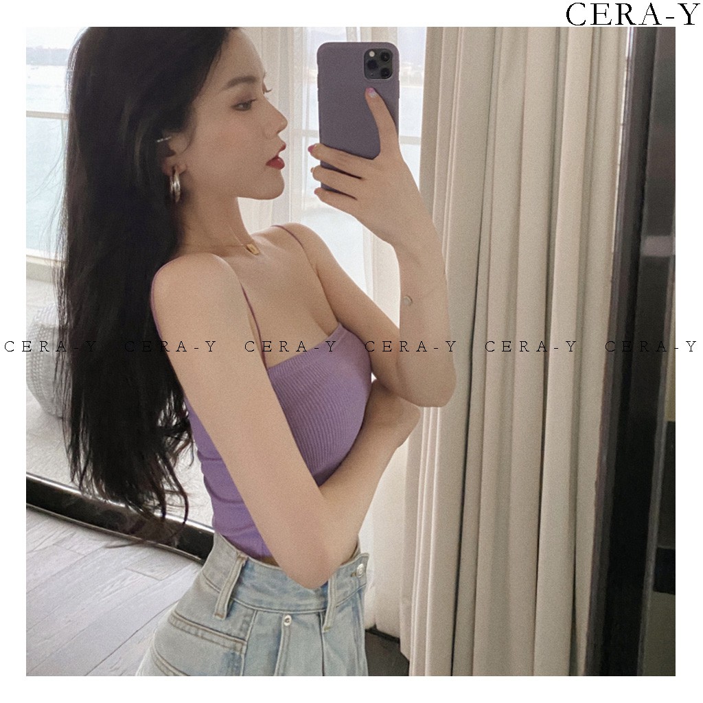 [Mã BMBAU50 giảm 7% đơn 99K] Áo bra hai dây sợi bún croptop CERA-Y màu đen CRA019