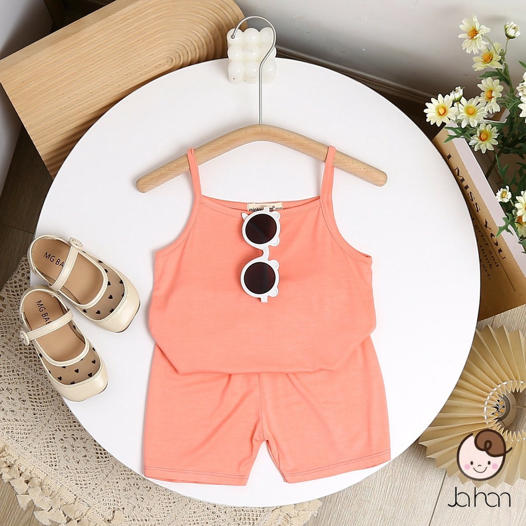 Đồ bộ MINKY MOM cho bé gái hai dây thun lạnh trơn xinh xắn, bộ quần áo mặc nhà monky mom cho bé 1 2 3 4 5 tuổi BS013