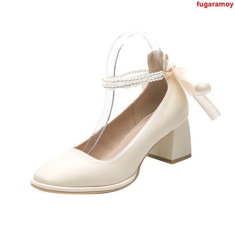 Giày Cao Gót Mũi Vuông Đính Nơ Có Size Lớn 35-43 41 Mary Jane 42 Dành Cho Nữ