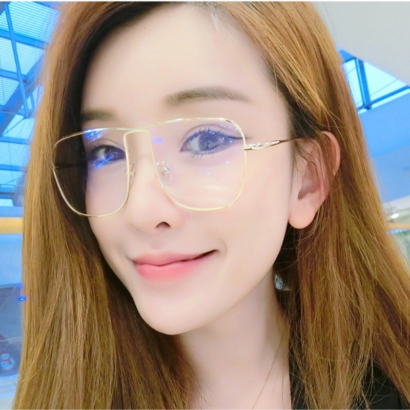 Mắt Kính Gọng Kim Loại Tròng Vuông Chống Ánh Sáng Xanh Phong Cách Hàn Quốc Thời Trang