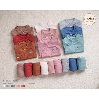Bộ Cài Chéo Quần Cạp Bo COOKIE Kèm Set Mũ Yếm Bao Chân Bao Tay Cho Bé Sơ Sinh