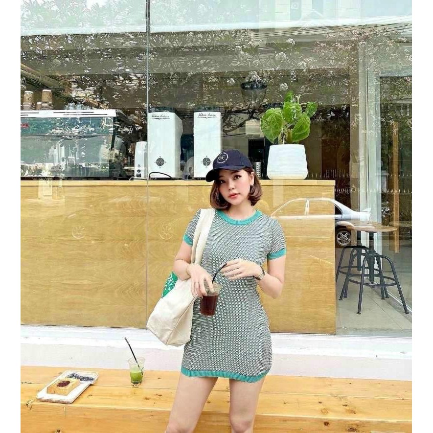 Váy Body Xanh Hạt Gạo PEONYB Nữ [FREESHIP] 🌸 Đầm chấm bi dáng ôm cộc tay bo viền đẹp cá tính bánh bèo tiểu thư Ulzzang 🌸 | BigBuy360 - bigbuy360.vn