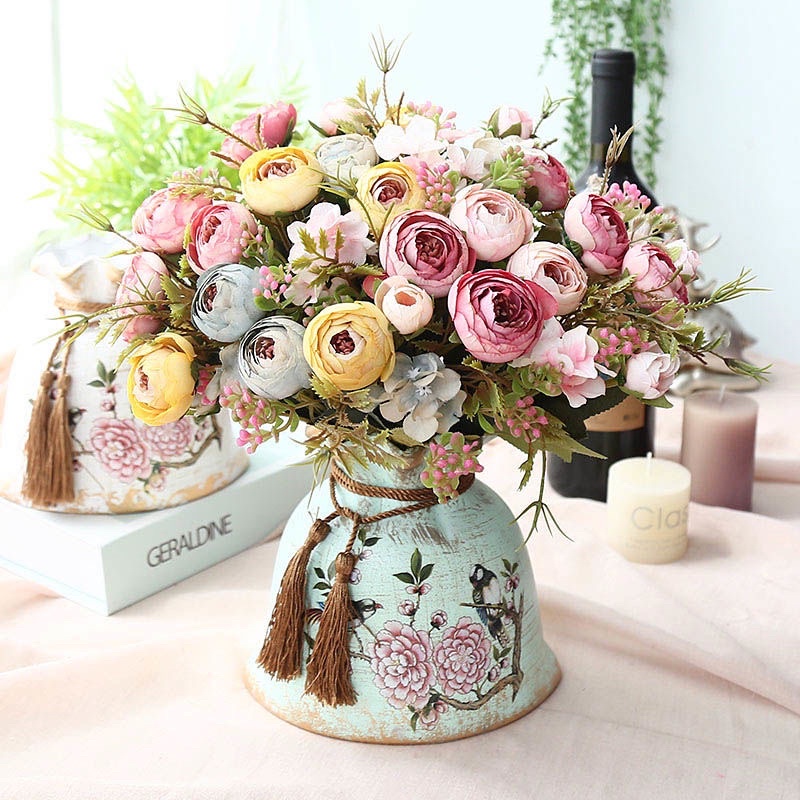 Bình hoa giả cổ điển vintage trang trí nhà cửa, decor bàn làm việc, tủ kệ tivi, phòng khách.. đẹp, quà tặng ngày lễ
