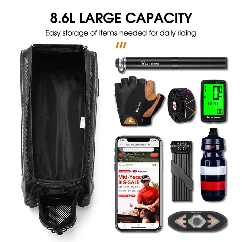 Túi WEST BIKING bằng EVA cứng dùng để đựng đồ gắn yên sau xe đạp chống thấm nước tiện dụng cho xe đạp leo núi