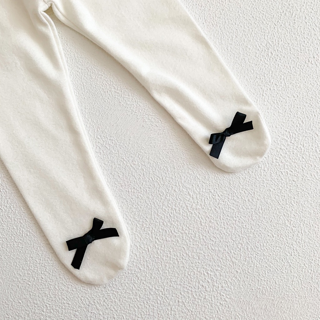 Quần Tất Cotton Đính Nơ Đen Thời Trang Mùa Đông Cho Trẻ Em 0-2 Tuổi