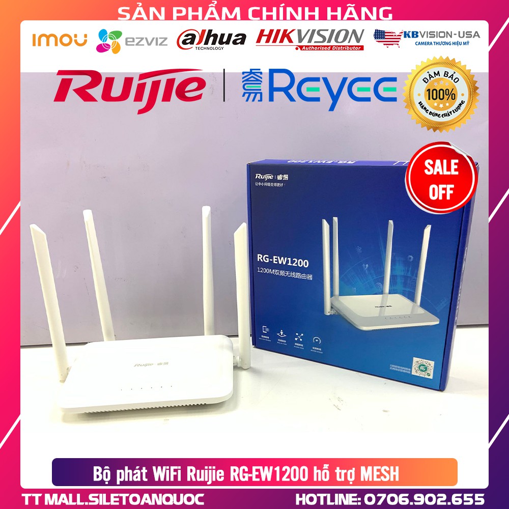 [HOT] Bộ phát WiFi 4 RÂU SIÊU MẠNH 2 băng tần Ruijie RG-EW1200