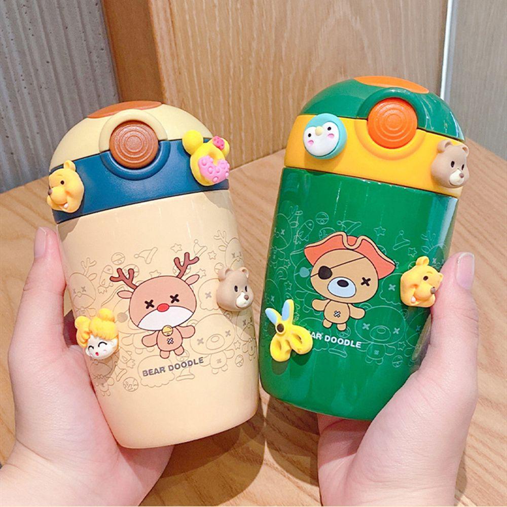 PISTA Bình Nước Giữ Nhiệt Kèm Ống Hút Họa Tiết Động Vật Xinh Xắn Theo Phong Cách Hàn Quốc Dành Cho Nữ