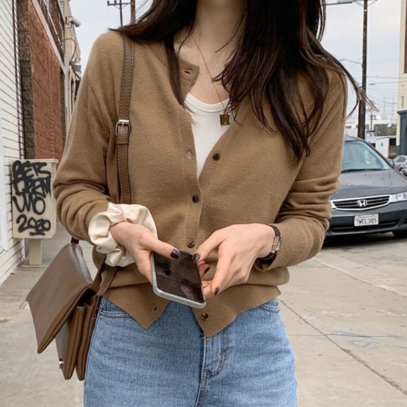 Áo khoác cardigan dệt kim tay dài màu trơn mẫu  thời trang thu đông dành cho nữ