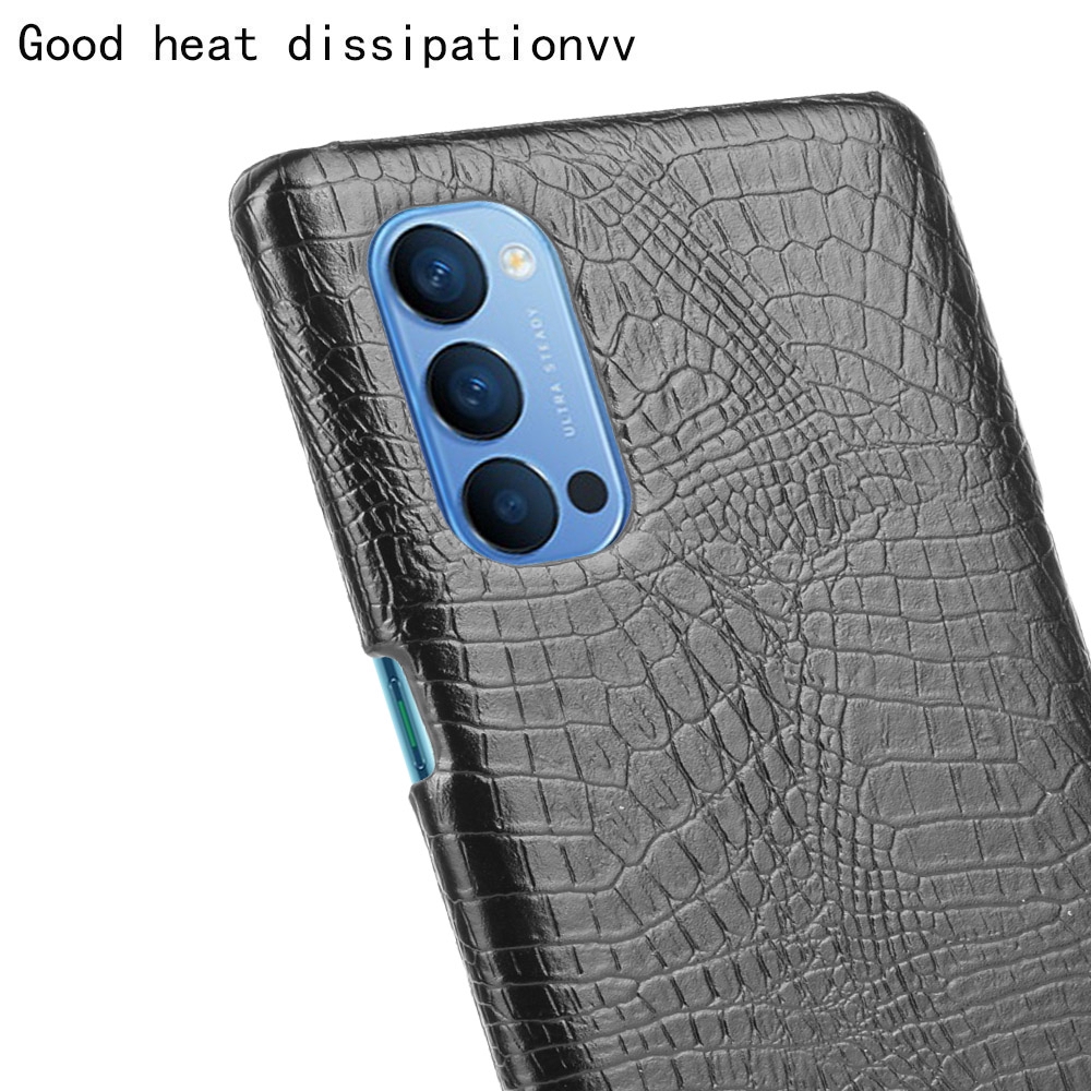Ốp điện thoại da PU cứng mỏng họa tiết da cá sấu sang trọng cho Oppo Reno4 5G