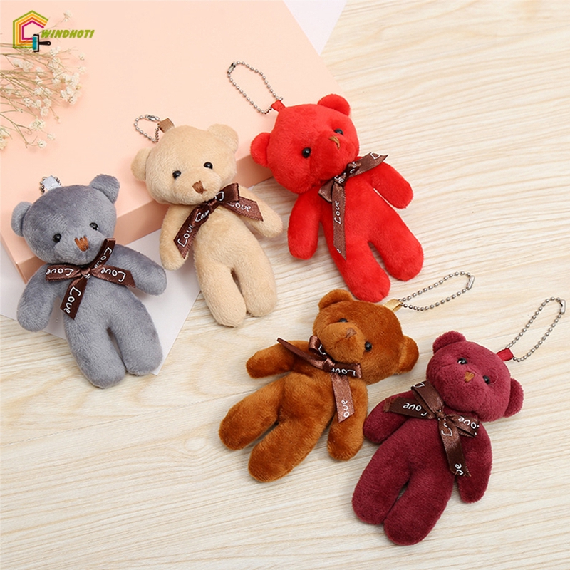 🎉TG 1Pc Mini Plush Bear Đồ chơi 12cm Liên kết gấu Mặt dây chuyền PP Cotton Mềm nhồi đồ chơi Bó hoa Quà tặng ngày lễ