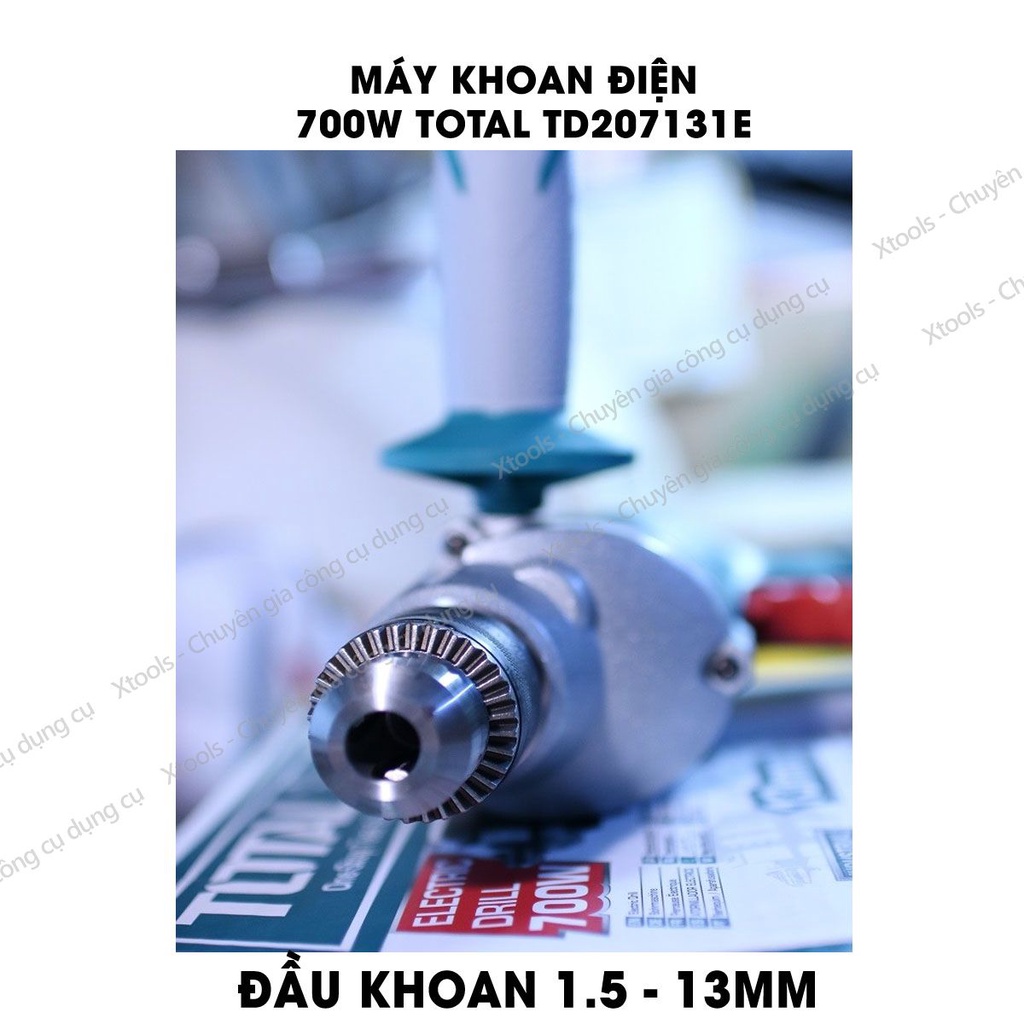 Máy khoan cầm tay TOTAL TD207131E công suất 700w, tốc độ 1200rpm; đầu khoan  1.5-13mm, khả năng khoan sắt 13mm - khoan g