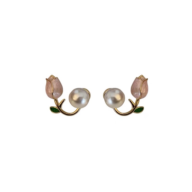 Bông tai tulip ngọc trắng thiết kế xinh xắn