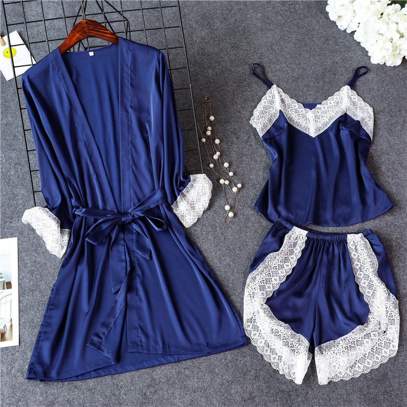 Hisexy Set Áo Khoác 2 Món Áo Khoác Và Đồ Bộ Ngủ Lụa Satin Cao Cấp Dưới 75Kg - AK29MS29