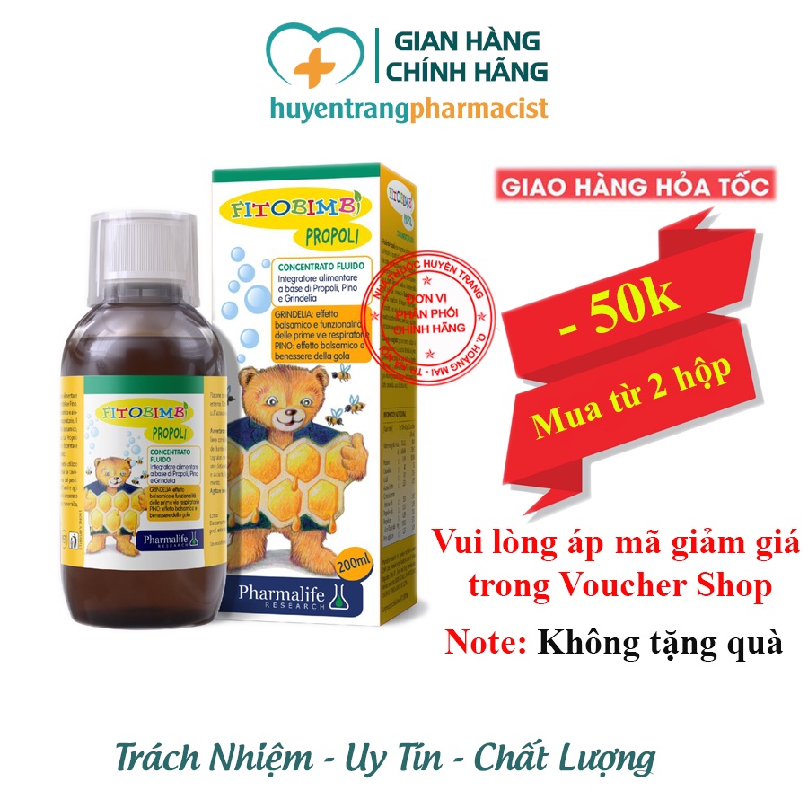 Fitobimbi Propoli Chính Hãng - Hỗ trợ giảm ho, dịu họng, giảm đau rát họng nhanh chóng cho Bé (Lọ 200ml)