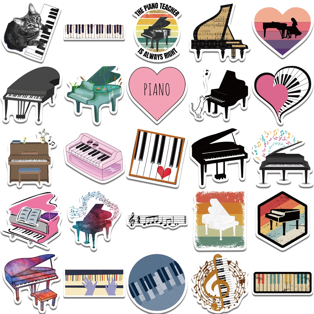 Bộ 100 Cái/Bộ ❉ Miếng Dán Trang Trí Đàn Piano Độc Đáo ❉ Sticker Dán Tường Chống Thấm Nước Thời Trang