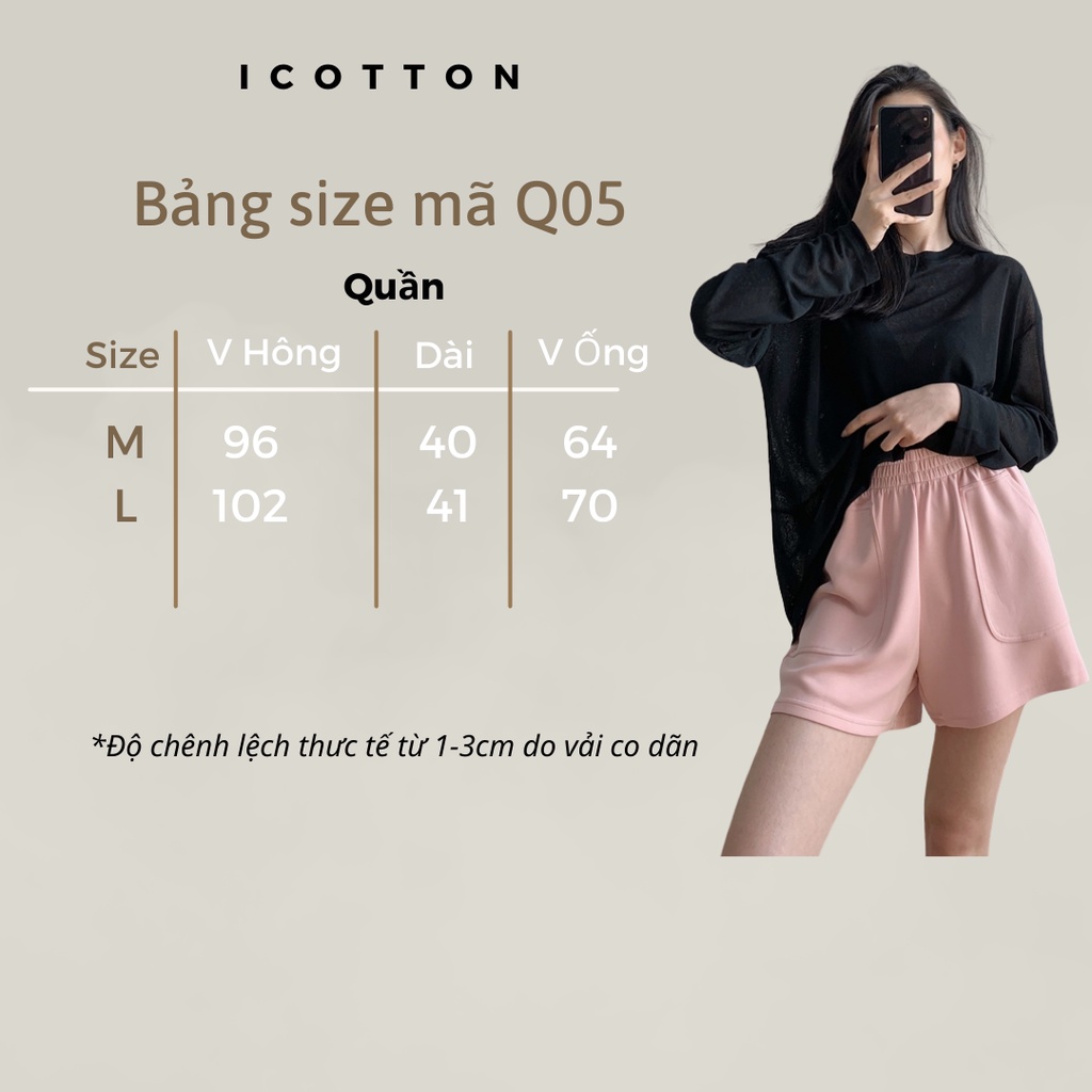 Quần short nữ ống rộng cạp chun iCotton quần đùi mặc nhà, đi chơi, đi ngủ da cá cotton 100% cao cấp có bigsize