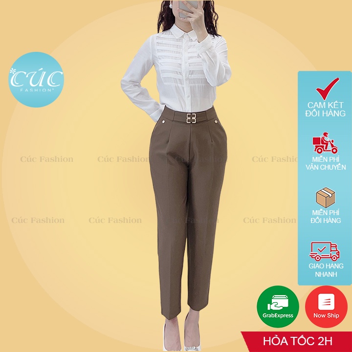 Quần baggy nữ Cúc Fashion quần begy lưng cạp cao vải tây dài đẹp thời trang âu công sở cao cấp chữ C đen đi học Q670