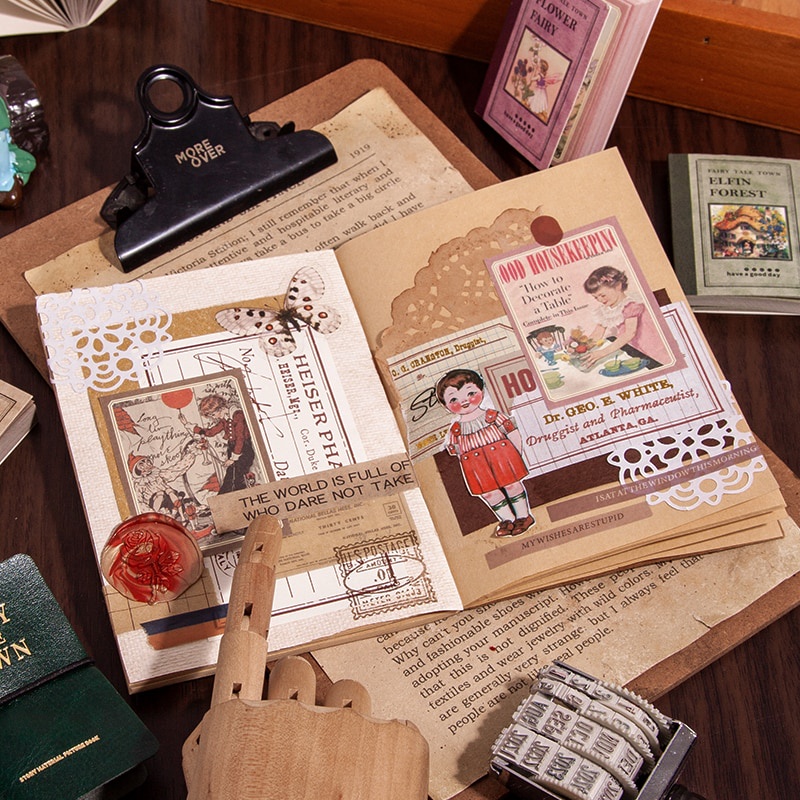 50 Giấy màu họa tiết cổ tích vintage phong cách cổ điển trang trí sổ tay DIY