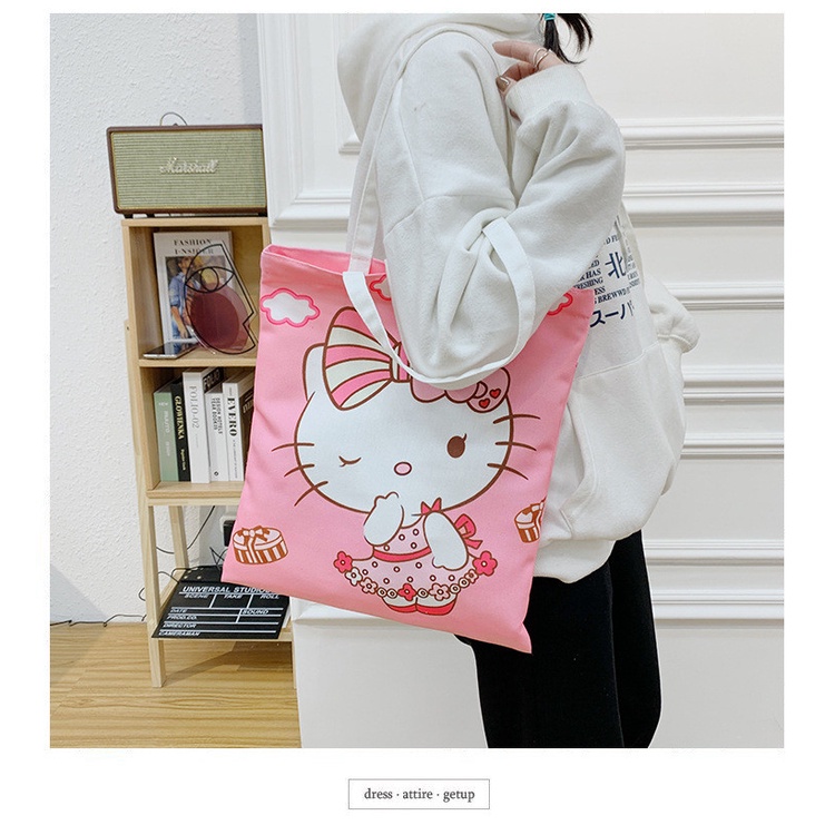 Túi canvas họa tiết in hình dễ thương tiện lợi mang đi học, đi chơi